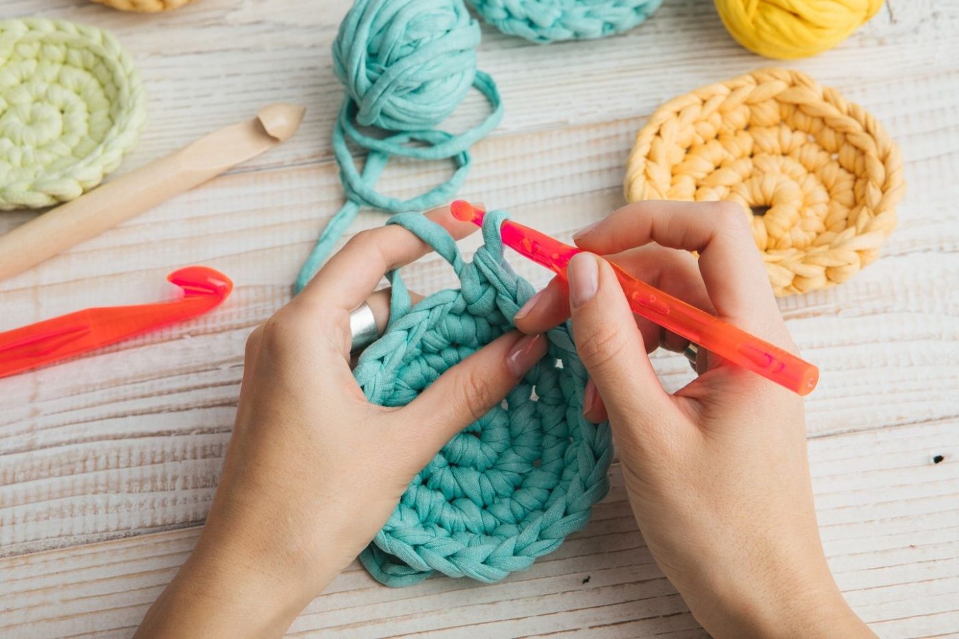 person knitting something