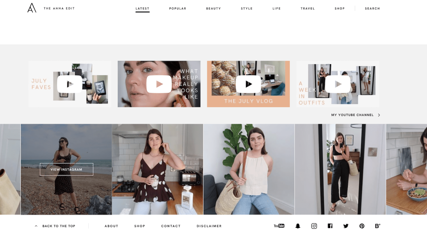 screenshot of the anna edit to show instagram feed in footer